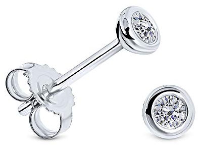 Miore Solitär Ohrringe Damen Ohrstecker Weißgold 9 Karat/ 375 Gold Diamant Brillianten 0.10 ct ⌀ 4 mm