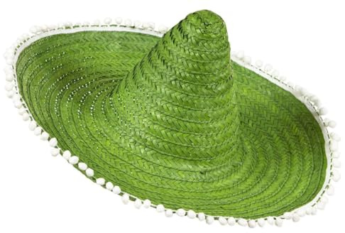 W WIDMANN MILANO Party Fashion, bunter Strohhut in lebhaftem Grün, mit lustigen Mini-Pompons, leicht und bequem, unisex Passform, vielseitig für alle Anlässe, pflegeleicht