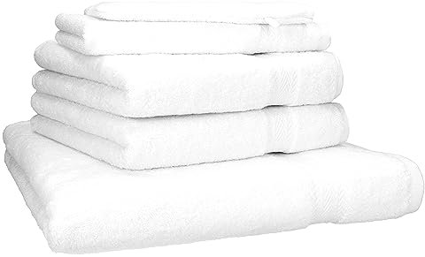 Betz Premium Frottier Handtuch-Set 5-teilig - 1x Liegetücher - 2X Handtücher - 1x Gästetücher - 1x Waschhandschuh - Farbe weiß