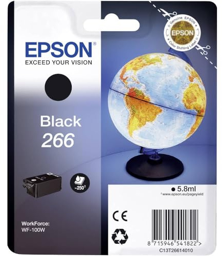 Epson 266 Globe Noir, Cartouche d'encre d'origine, WF-100W WF-110W