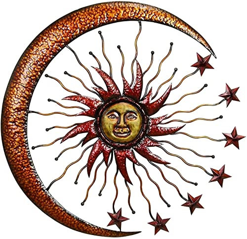 Bellaa Metall-Wandkunst, Sonne, Mond, Sterne, für den Innenbereich, Halbmond, himmlisch, für den Außenbereich, zum Aufhängen, Garten, Heimdekoration, groß, 61 cm