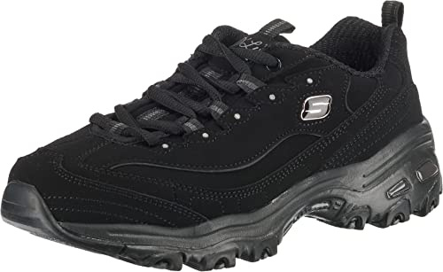 Skechers Sport womens Dlites-play On Memory Foam Lace-up Sneaker,Black/Black,9.5 M US