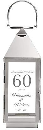 Casa Vivente Laterne aus Edelstahl mit Gravur zur Diamanten Hochzeit, Personalisiert mit Namen und Datum, Dekoration für Haus und Garten, Geschenkidee zum 60. Hochzeitstag
