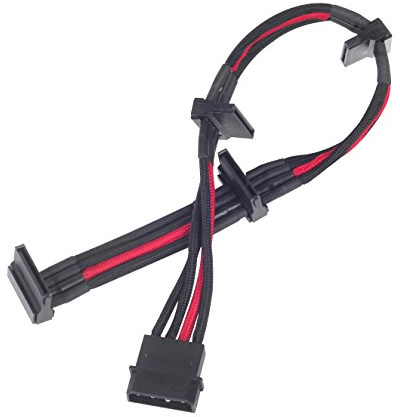 SilverStone SST-PP07-BTSBR - Cable enfundado Extensor 30cm Molex a 4X SATA, Negro Rojo