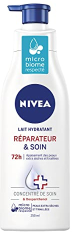 NIVEA Leche Hidratante Repair & Care 72h Piel Extra Seca y Tensada, Leche Corporal con NIVEA Care Concentrado & Dexpanthenol, 72H Hidratación Corporal
