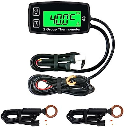 Runleader Medidor de temperatura digital, 2 grupos de visualización de temperatura para motocicleta, tractor, pitbike, moto, quitanieves, motosierra, barco, paramotor.