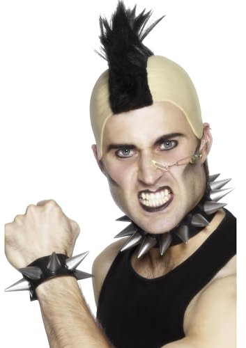 Smiffys Punk Halsband und Armband, Weiches Gummi