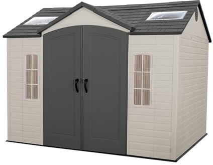 LIFETIME LFT Special Edition Gartenschuppen aus Kunststoff, 2,44 m x 3,05 m, robust, Farbe: Wüstensand/Weiß