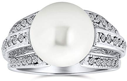 Pave Cz Solitaire Weiß Simuliert Pearl Fashion Statement Ring Für Frauen Für Abschlussball Versilbertes Messing