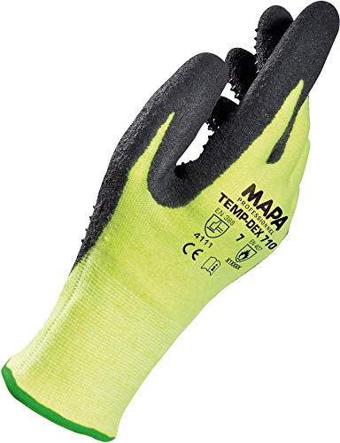 MAPA Professional TempDex 710 – Nitril Thermohandschumit hoher Beweglichkeit und thermischem Schutz, im Einsatz in den Bereichen Keramik/Kunststoff und Bau, gelb, Größe 7 (1 Paar), Thermohandschuhe