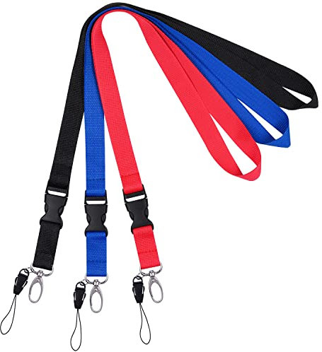 Wisdompro Schlüsselband Lang 3 Stück, Abnehmbarer Schlüsselbänder mit Schlüsselanhänger Clip Haken, Lanyard für Ausweise, Schlüssel (Rot/Schwarz/Blau)