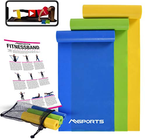Fitnessbänder 3er Set mit Tragetasche und Übungsposter + Workout App GRATIS - Leicht | Medium | Stark - Fitnessband Trainingsband Gymnastikband