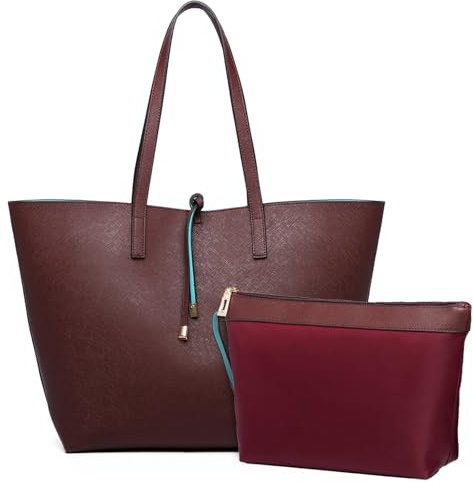 Miss Lulu 2 Pezzi Set di Borsa da Donna, Borgogna, Grande capacità, Grande dimensione