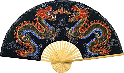 Oriental-Decor Dragons Faltbarer Wandventilator, handbemalt, chinesisches Dekor (101,6 cm breit, schwarze Drachen)
