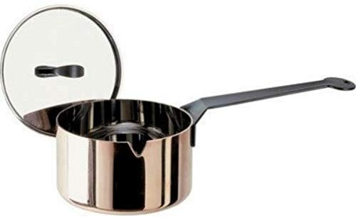 Alessi LA Cintura di Orione“ Stielkasserolle mit Deckel aus Edestahl 18/10 und Kupfer 10,0cm, Silber, 5.4 cm