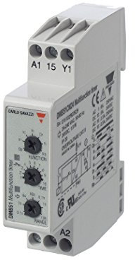 CARLO GAVAZZI Mini temporizador multifunción DMB51CM24, delgado de 17,5 mm de ancho, siete funciones de temporizador, ajuste de temporizador ajustable, 0,1 segundos a 100 horas con seis subrangos, 24-240 VAC/CC, salida de contacto SPDT de 5 A, LED de diagnóstico, 24 mm de altura x 99 mm de ancho x 73 Diámetro mm