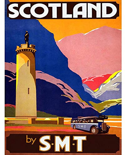 Wee Blue Coo Travel Glenfinnan Monument Highland Scotland Bus Coach UK Vintage Art Print Poster Wall Decor Kunstdruck Poster Wand-Dekor-12X16 Zoll