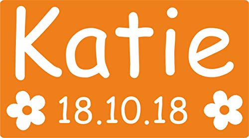 FSSS Ltd PAIR OF ENGRAVED NUMBER PLATE NAME DATE WITH FLOWERS FOR PUSH ALONG CAR RIDE ON TOY GIFT (ORANGE)