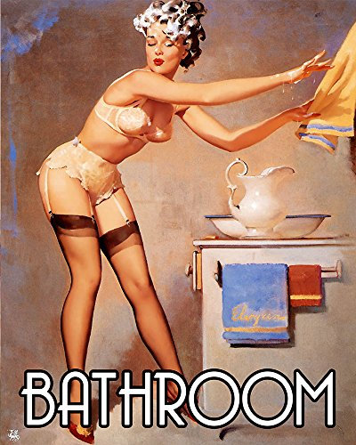 Placa de metal con diseño de pinup para baño con champú en la cara, 6 x 8 pulgadas, diseño vintage retro