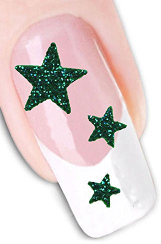 Nail Art 3d Glitter Stickers - Stars (Green)