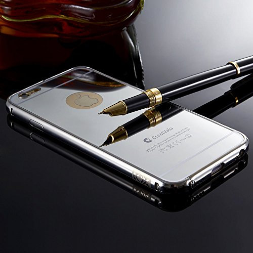 CreatValu® iPhone 5/5S/SE Case, Luxury Ultra-thin Aircraft Grade Aluminium [Metal Bumper] Frame + [Acrylic Glass Mirror Back] Case for Apple iPhone 5/5s/SE - Silver