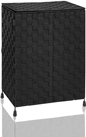 Arpan Large Nylon Folding Laundry Hamper Basket With Lid & Handle - Black