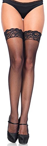 Leg Avenue womens Stay Up Lace Top Micro Net Thigh Highs Costume Hosiery, Black, 1X-2X US