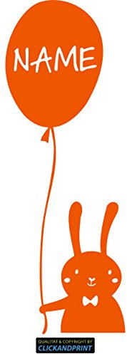 CLICKANDPRINT Aufkleber » Hase mit Luftballon inkl. individuellem Namen, 140x50,1cm, Orange • Dekoaufkleber/Autoaufkleber/Sticker/Decal/Vinyl