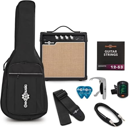 Gear4Music 15-Watt-Akustikgitarrenverstärker mit Zubehörpaket
