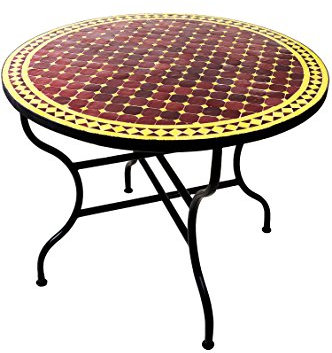 Marokkanischer Mosaiktisch Marrakesch Bordeaux Gelb 100cm | Handarbeit