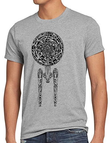 style3 Spaceship II Herren T-Shirt Trek Trekkie Star, Größe:M;Farbe:Grau meliert