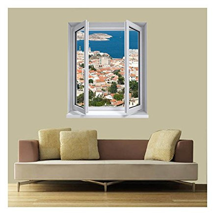 Stickers trompe l'oeil fenêtre Marseille - L 100cm x H 120cm