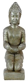 Urban Trends Antik Silber Zement kniend Buddha Figur mit abgerundetem Ushnisha in Dhyana Mudra auf Sockel matt