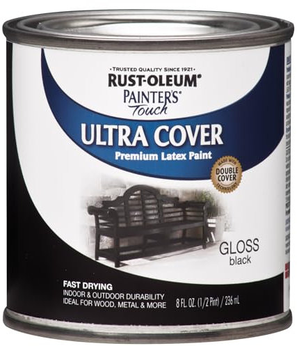 Rust-Oleum 1979730 Painter's Touch Latex Paint, Half Pint, Gloss Black 8 Fl Oz (Pack of 1)