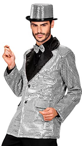 W WIDMANN MILANO Party Fashion - Jacke mit Pailletten, aus Satin, silber, Blazer, Showman, Motto-Party, Karneval
