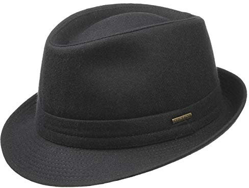 Stetson Benavides Trilby Wollhut Damen/Herren - Hut aus Wollfilz - Made in Italy - Winterhut mit Teflon-Beschichtung (wasserabweisend) - Trilbyhut Herbst/Winter - Herrenhut schwarz 62 cm