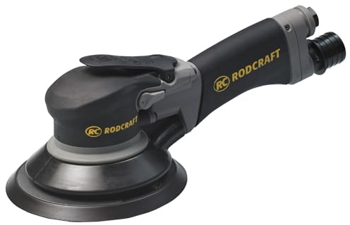 Rodcraft RC7710V6-2H Druckluft Exzenterschleifer, Schleifteller-Ø 150 mm, Drehzahl 10000 U/min, 10 mm Hub, Zweihand-Version mit langem Griff, Schwarz-grau