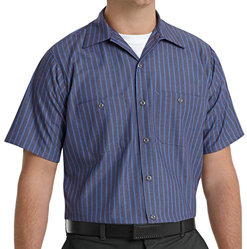 Red Kap Mens Industrial Shirt, Regular Fit, Short Sleeve, Grey/Blue Stripe, 3X-Large Tall US