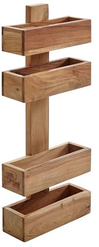 Wohnling Zeitungsständer Massivholz Akazie 2 Ablagefächer Zeitschriften-Ständer Design Prospekt-Halter Landhaus-Stil Holz-Regal Natur-Produkt Wohnzimmer-Regal Buch-Ablage Echtholz Wandregal Unikat