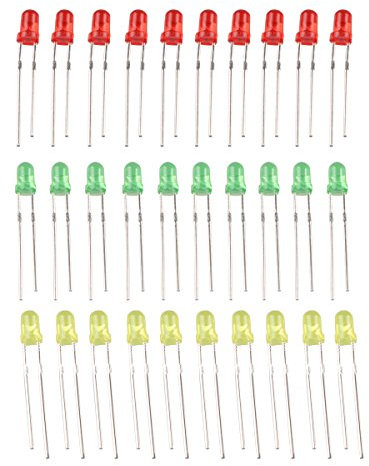 HALJIA 3 mm LED Light Emitting Diode Set Lampe sortiert Kit Rot + Gelb + Grün (30 Stück)