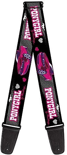 Guitar Strap Mustang Pony Girl Tire Tread Black Gray Fuchsias 2 Inches Wide