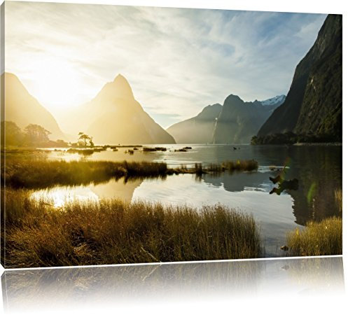 Pixxprint Milford Sound Neuseeland, Größe: 100x70cm, Leinwandbild, fertig gespannt, Wandbild, Dekoration, Kunstdruck, kein Poster