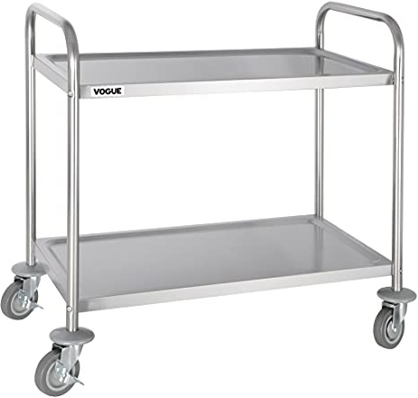 Vogue 2 Tier Clearing Trolley Medium 810X455X855mm Stainless Steel Catering | Speeds up dining room table turnover with smooth-rolling wheels and easy-to-wipe tiers for busy commercial kitchens.