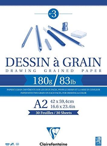 Clairefontaine 96620C Zeichenblock Kopfseitig Geleimt Dessin a Grain, Din A2, 42 x 59 cm, 30 Blatt, 180 g, weiß