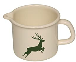 Riess, 0040-072, Schnabeltopf 12 1,00 L, COUNTRY - HIRSCH GRÜN, Durchmessser 12 cm, Höhe 11,5 cm, Inhalt 1,0 Liter, Emaille, beige mit grünem Hirsch, Induktion