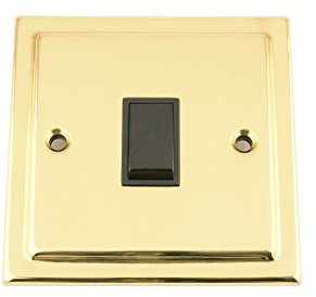 Light Switch 1 Gang - Victorian Polished Brass - Black Insert Plastic Switch - 10 Amp Single 1 Gang 2 Way