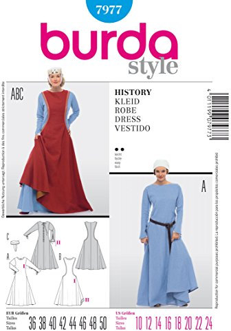 Burda Style Schnittmuster #7977 Damen Karneval Kostüm Burgdame Königin Magd Gr.36-50 Nählevel 2 (leicht)