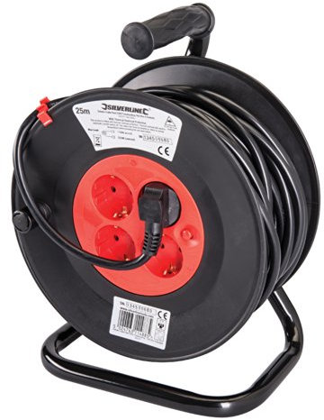 Power Master 197277 Europäische Schuko-Kabeltrommel, Steckertyp F, 230 V 16 A, 25 m, 4 Steckdosen (CEE 7/4)