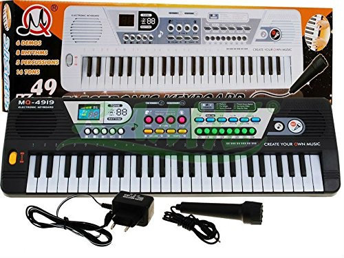 BSD Keyboard MQ-4919 mit Aufnahme-Funktion und Mikrofon - 16 Sounds und 8 Rythmen, Lautsprecher, Lautstärkeregler, 49 Tasten - Electric Piano