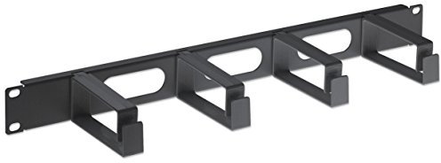 Intellinet 19 Inch Cable Management Panel, 1U, 4 Long Plastic Rings, Black